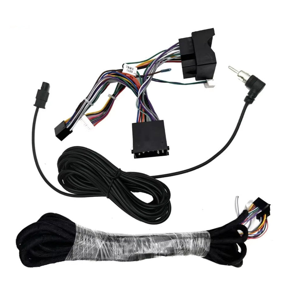 Car audio wiring harness kit on a white background