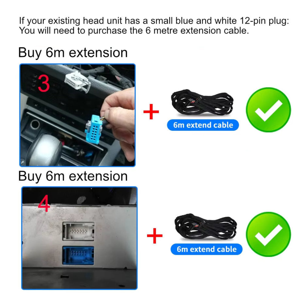 Instructions for purchasing a 6m extension cable with images and text on a white background.